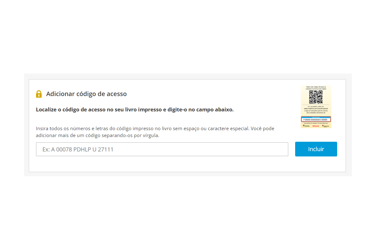 Digite o código de acesso do livro que utiliza no campo indicado.