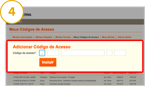 Digite o código nos campos correspondentes e clique em incluir
